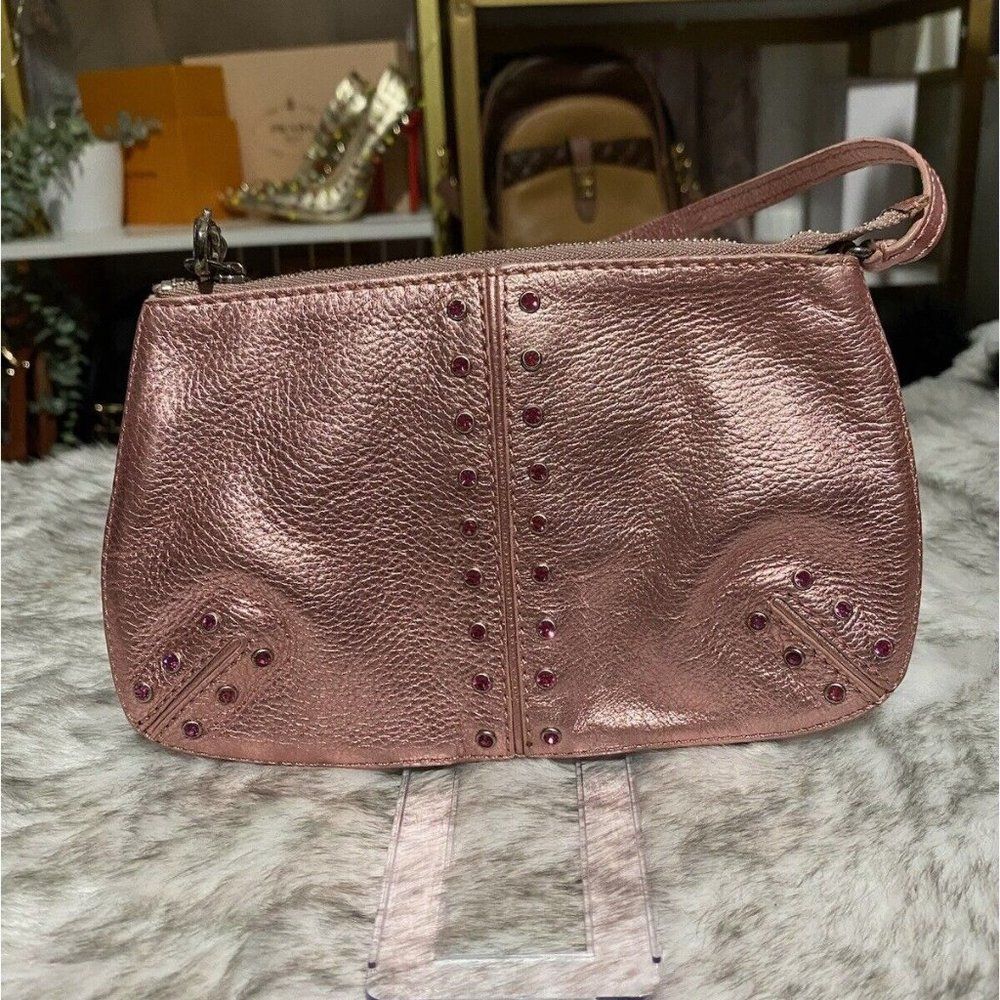 Michael Kors Metallic Pink Leather Rhinestone Studded Mini Shoulder Bag Purse